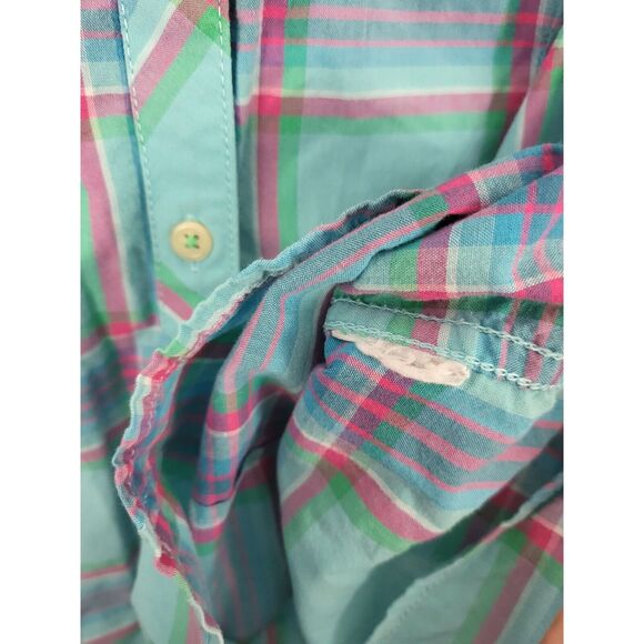 The North Face Plaid Button Front Shirt Large Womens Blue Pink Long Sleeve Roll - Picture 5 of 6